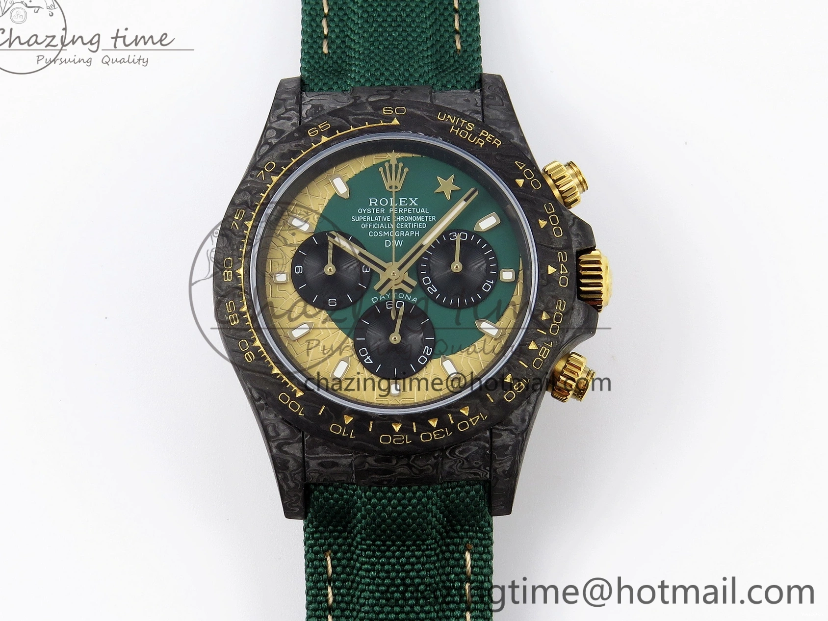 Nylon A7750 on YG DIW Dial Carbon Green Case Green Edition Daytona and Bezel Strap DIWF 0428